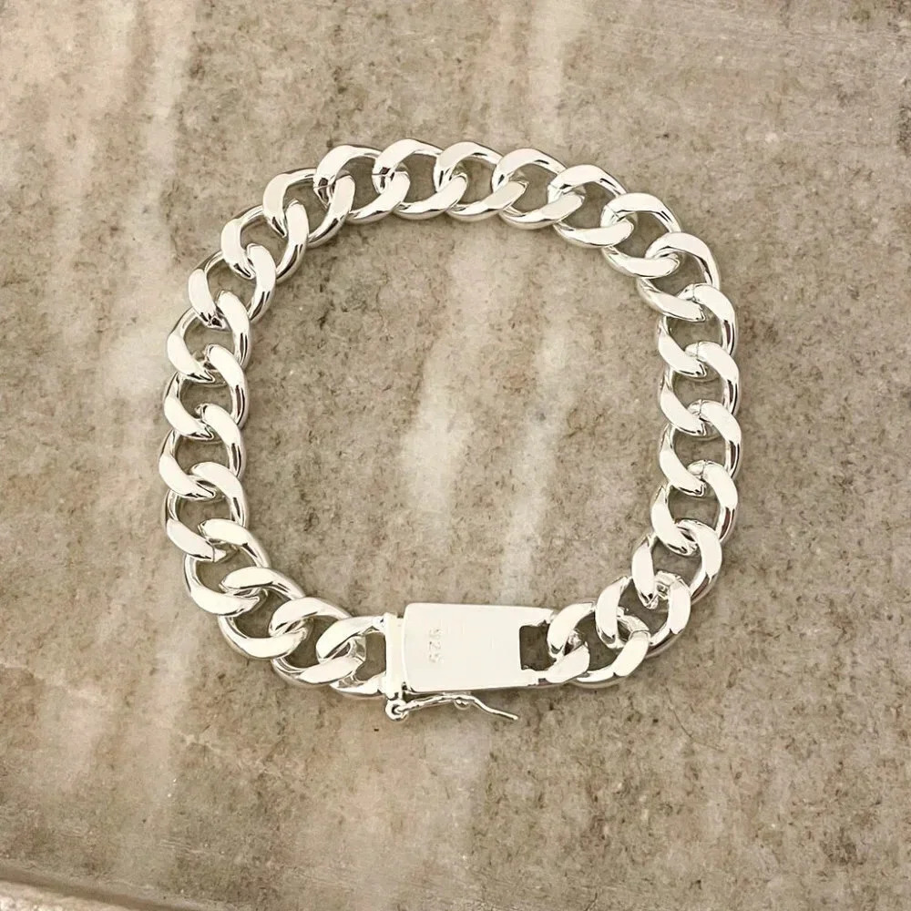 925 Sterling Silver Chunky Chain Link Bracelet Thick Bold Bracelet - Picture 5 of 5